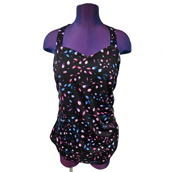 Swim 365‎ One Piece Swimsuit Black with Multi Color Polka Dots Size 18 Plus - Picture 10 of 10